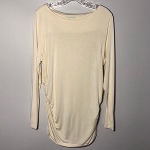 Soft Surroundings Ruched Long Sleeve Top Women Large Cream Ivory - M16